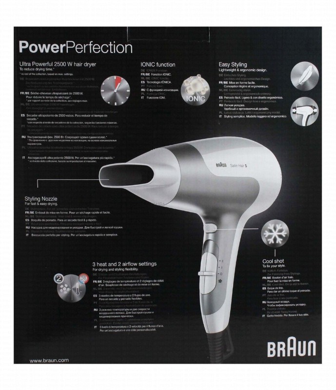 Braun Satin 5 PowerPerfection 2500W Hair Dryer - White, HD585
