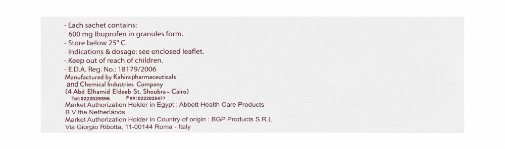 Brufen 600mg Ibuprofen Analgesic, Anti-Inflammatory & Antipyretic Effervescent Granule Sachets Orange Flavor
