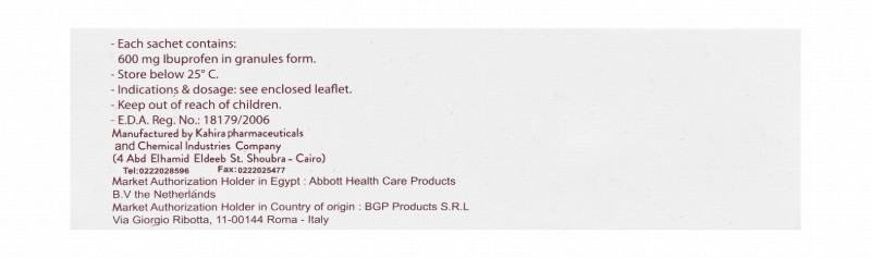 Brufen 600mg Ibuprofen Analgesic, Anti-Inflammatory & Antipyretic Effervescent Granule Sachets Orange Flavor