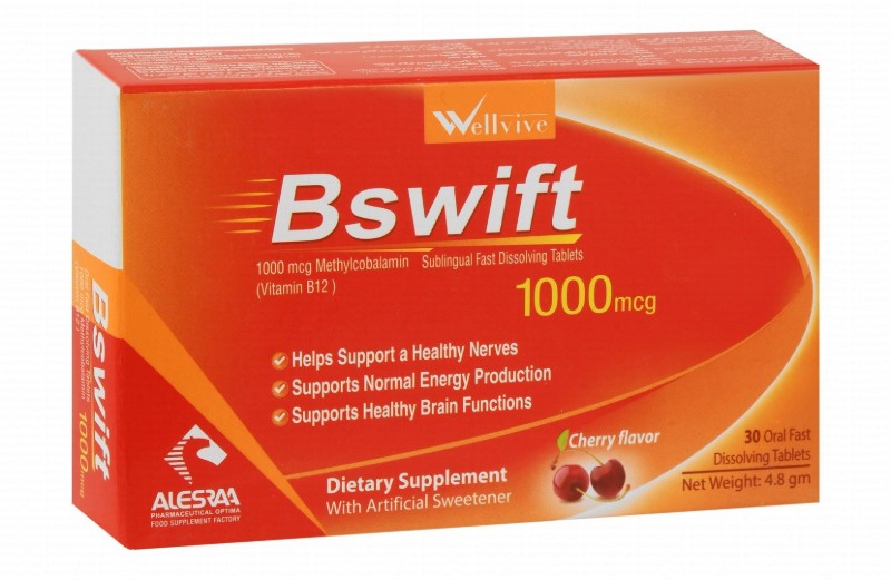 Bswift 1000mcg Vitamin B12 Supplement Cherry Flavor for Healthy Nerves, Energy & Brain Function