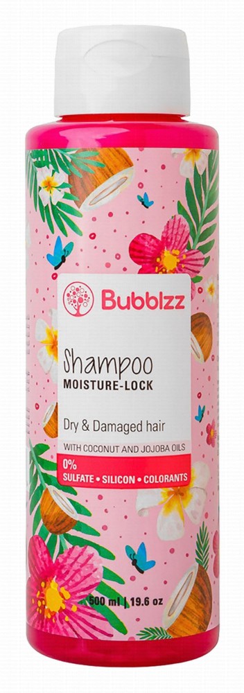 Bubblzz Moisture-Lock Shampoo with Coconut & Jojoba Oils for Dry & Damaged Hair - sulfate free, silicone free, colorants free