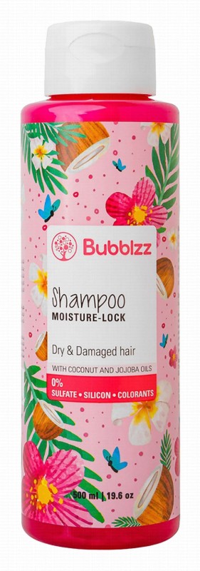 Bubblzz Moisture-Lock Shampoo with Coconut & Jojoba Oils for Dry & Damaged Hair - sulfate free, silicone free, colorants free