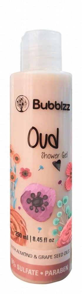 Bubblzz Shower Gel Oud Scent with Almond & Grape Seed Oils - parabens free, sulfate free, silicone free