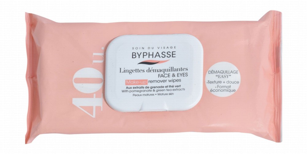Byphasse Face & Eye Makeup Remover Wipes with Pomegranate & Green Tea Extracts for Mature Skin