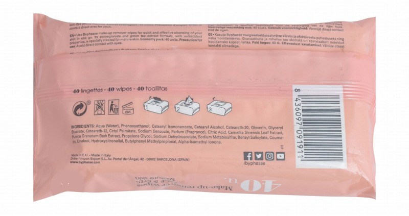 Byphasse Face & Eye Makeup Remover Wipes with Pomegranate & Green Tea Extracts for Mature Skin