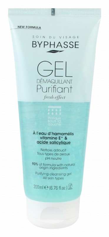 Byphasse Purifying, Makeup Remover & Cleansing Facial Gel with Witch Hazel Water, Vitamin E & Salicylic Acid for All Skin Types - vegan