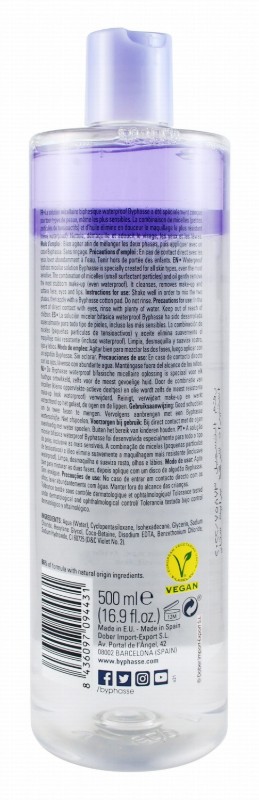 Byphasse Waterproof 4in1 Cleansing, Revitalizing & Softening Biphasic Face, Eye & Lip Makeup Remover Micellar Solution for All Skin Types - vegan