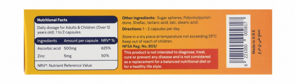 C-Retard 500mg Vitamin C Immune System Support Supplement with Zinc