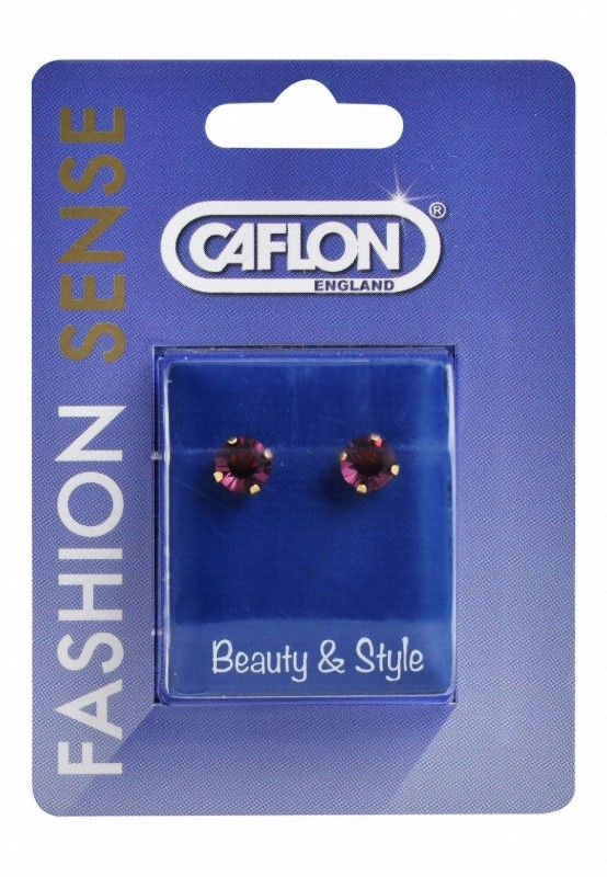 Caflon Fashion Sense Sterile Amethyst 6mm Diamond Stud Earrings for Sensitive Ears