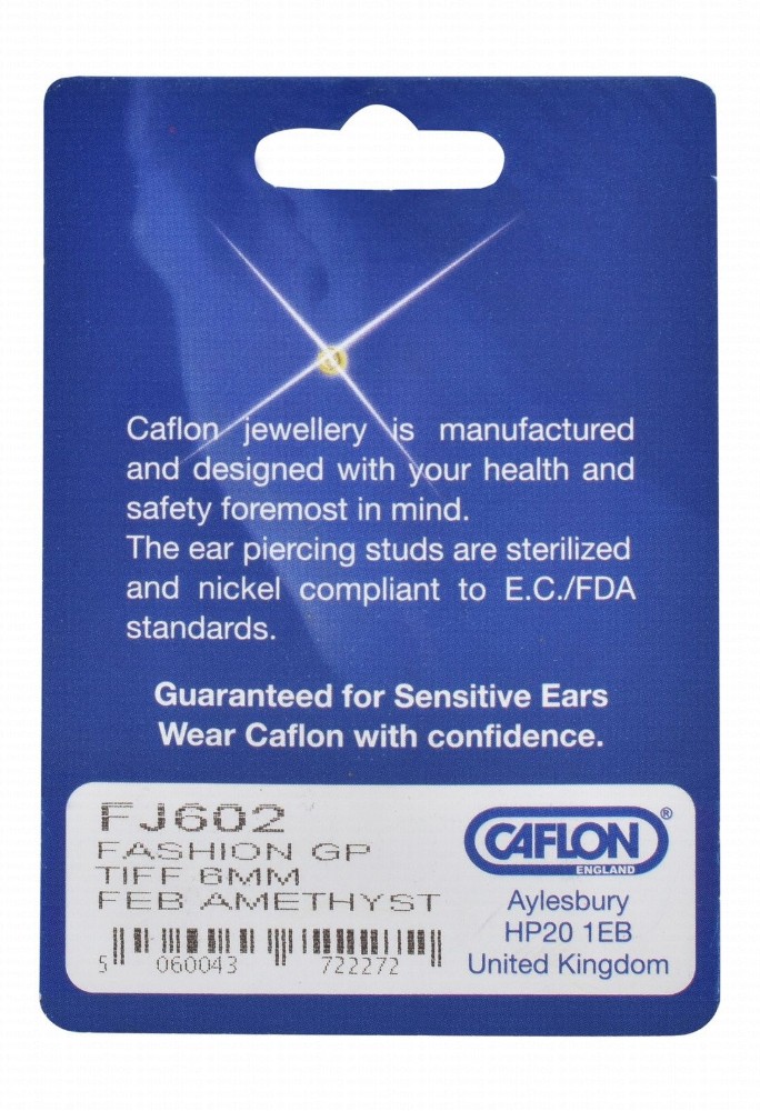 Caflon Fashion Sense Sterile Amethyst 6mm Diamond Stud Earrings for Sensitive Ears