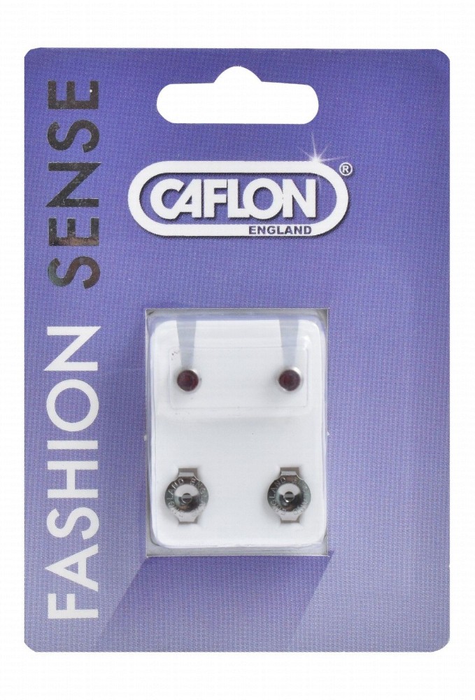 Caflon Fashion Sense Sterile Maroon Diamond Silver Stud Earrings for Sensitive Ears