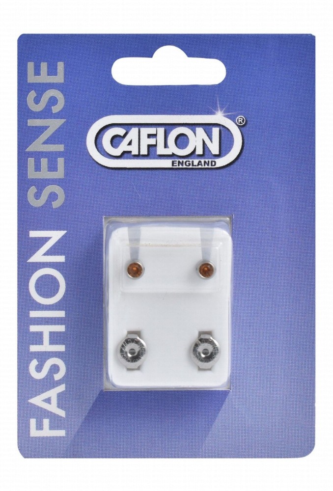 Caflon Fashion Sense Sterile Orange Diamond Silver Stud Earrings for Sensitive Ears