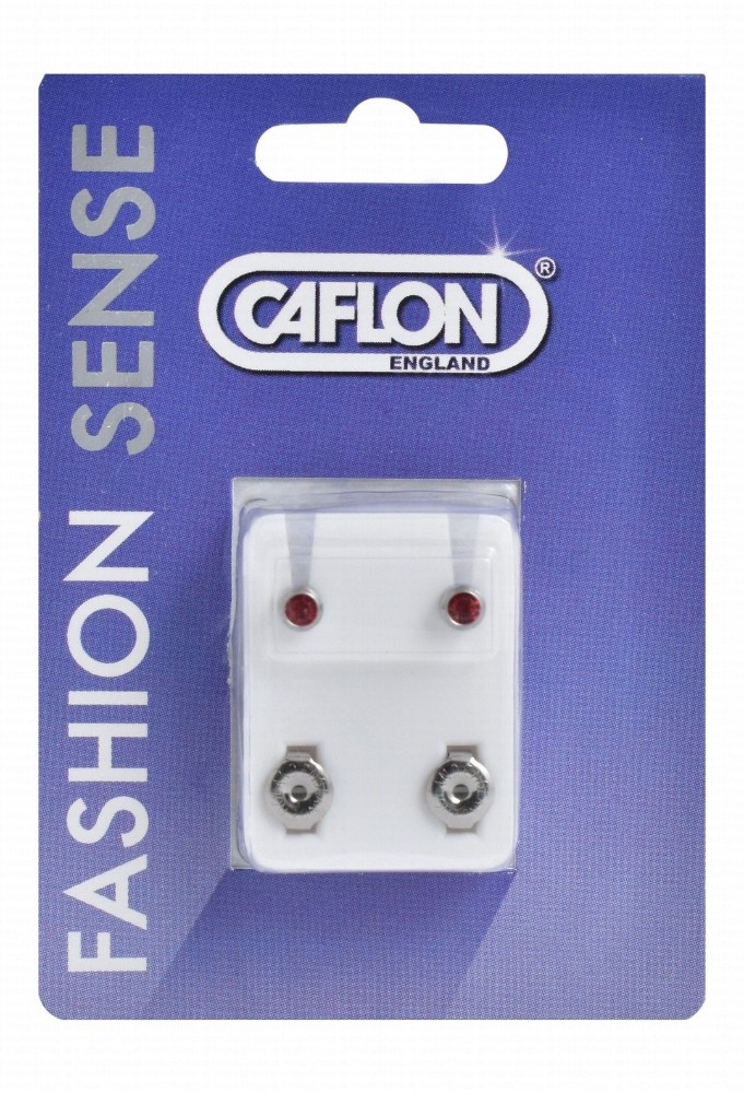 Caflon Fashion Sense Sterile Red Diamond Silver Stud Earrings for Sensitive Ears