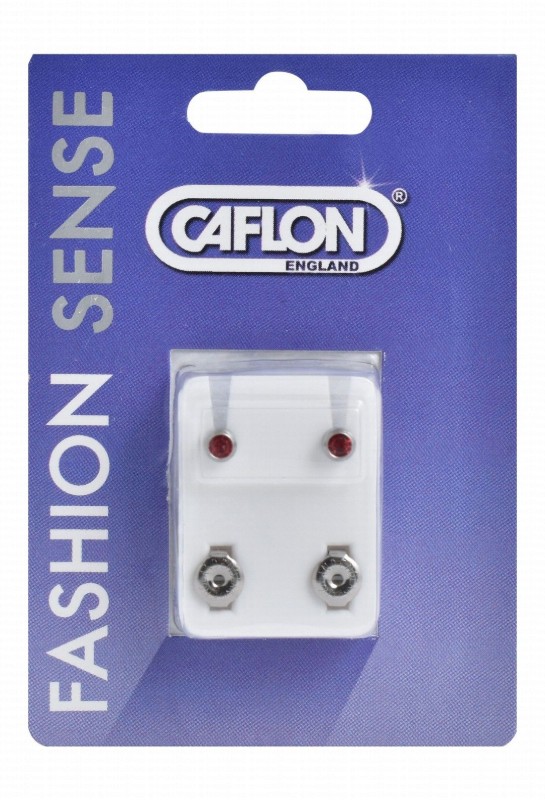 Caflon Fashion Sense Sterile Red Diamond Silver Stud Earrings for Sensitive Ears