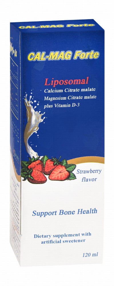 Cal-Mag Forte 600mg Calcium Citrate & 300mg Magnesium Citrate Bone Support Liquid Supplement Strawberry Flavor with Vitamin D3