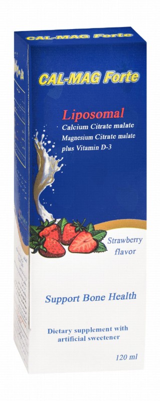 Cal-Mag Forte 600mg Calcium Citrate & 300mg Magnesium Citrate Bone Support Liquid Supplement Strawberry Flavor with Vitamin D3