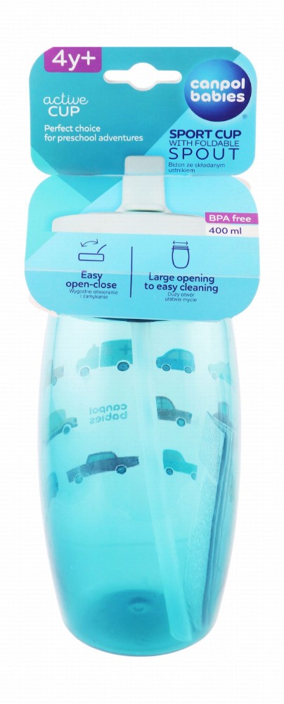 Canpol Babies Active Blue & Red Car Print 400ml Sports Cup with Foldable Spout (4+ Years) - BPA free