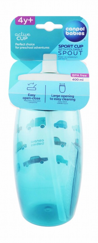 Canpol Babies Active Blue & Red Car Print 400ml Sports Cup with Foldable Spout (4+ Years) - BPA free