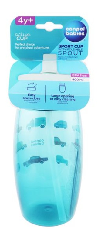 Canpol Babies Active Blue & Red Car Print 400ml Sports Cup with Foldable Spout (4+ Years) - BPA free