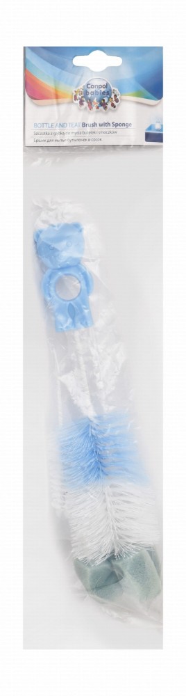 Canpol Babies Blue & White Bottle & Teat Brush with Sponge