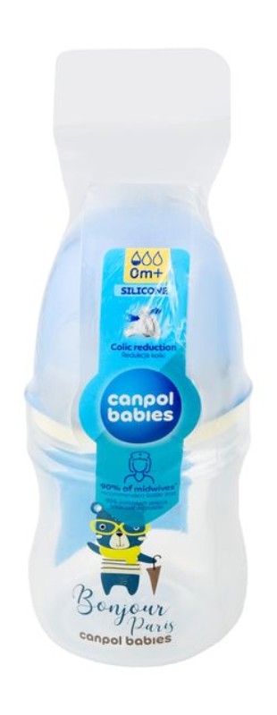 Canpol Babies Bonjour Paris Blue Dog Print 120ml Anti-Colic Silicone Feeding Bottle (0+ Months) - BPA free