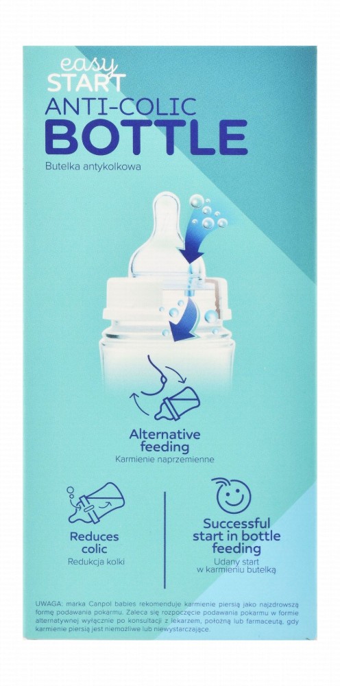 Canpol Babies Easy Start Blue & White Bear Print 120ml Anti-Colic Feeding Bottle (0+ Months) - BPA free