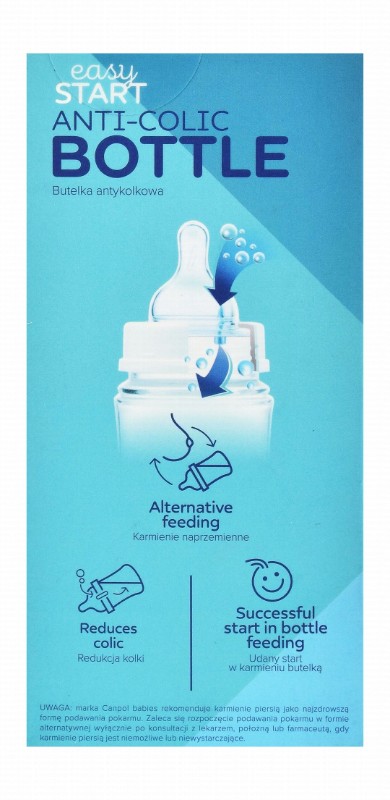 Canpol Babies Easy Start Blue Leaf Print 120ml Anti-Colic Feeding Bottle (0+ Months) - BPA free