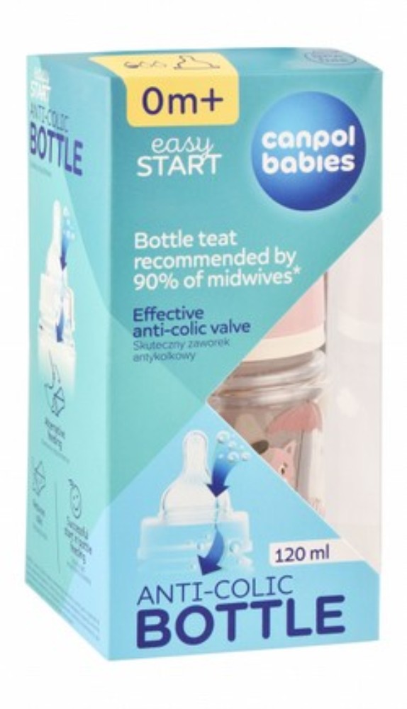 Canpol Babies Easy Start Bonjour Paris Pink Cat Print 120ml Anti-Colic Silicone Feeding Bottle (0+ Months) - BPA free