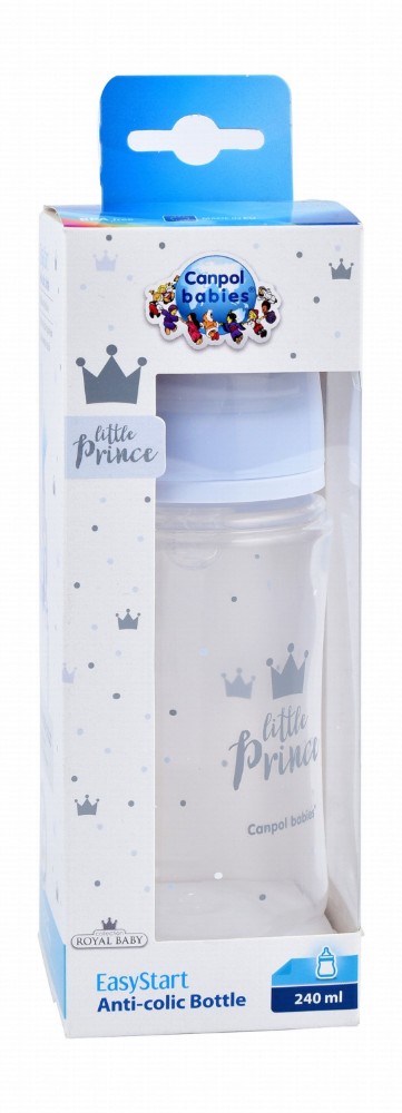 Canpol Babies Easy Start Royal Baby Blue 240ml Anti-Colic Regular Flow Plastic Feeding Bottle (3+ Months) - BPA free