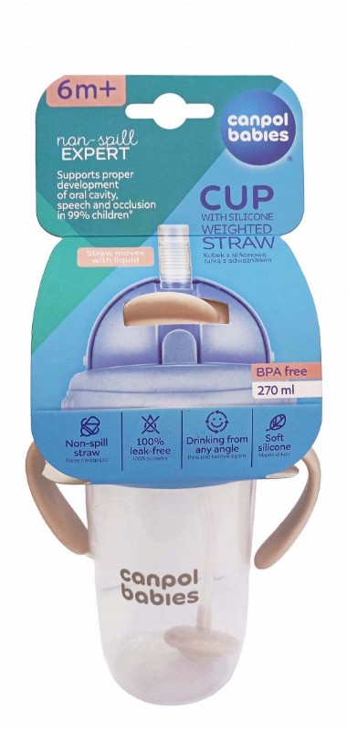 Canpol Babies Light Pink & Clear Feeding 270ml Feeding Cup with Silicone Straw (6+ Months) - BPA free