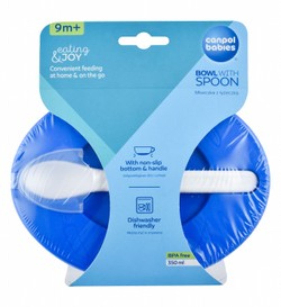 Canpol Babies Little Cow Collection Blue 350ml Bowl with Spoon (9+ Months) - BPA free