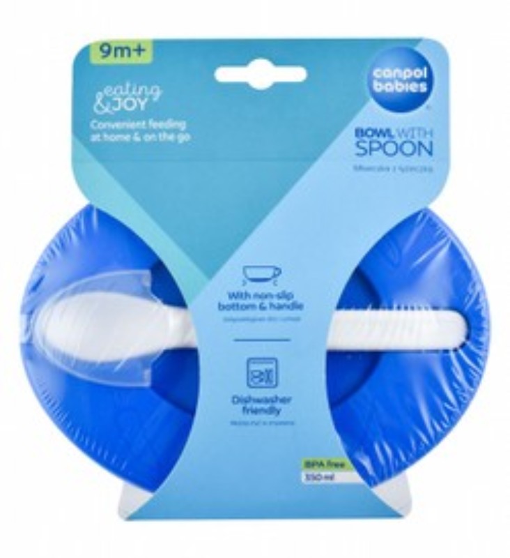 Canpol Babies Little Cow Collection Blue 350ml Bowl with Spoon (9+ Months) - BPA free
