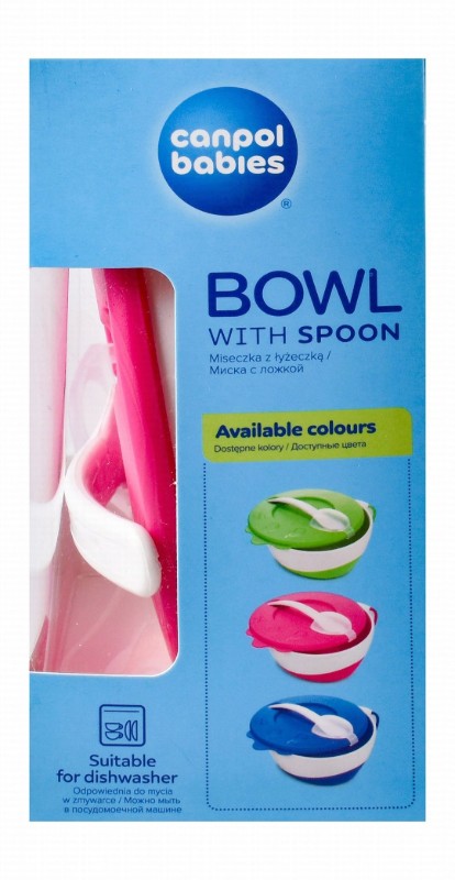Canpol Babies Little Cow Collection Pink 350ml Bowl with Handle & Spoon (9+ Months) - BPA free