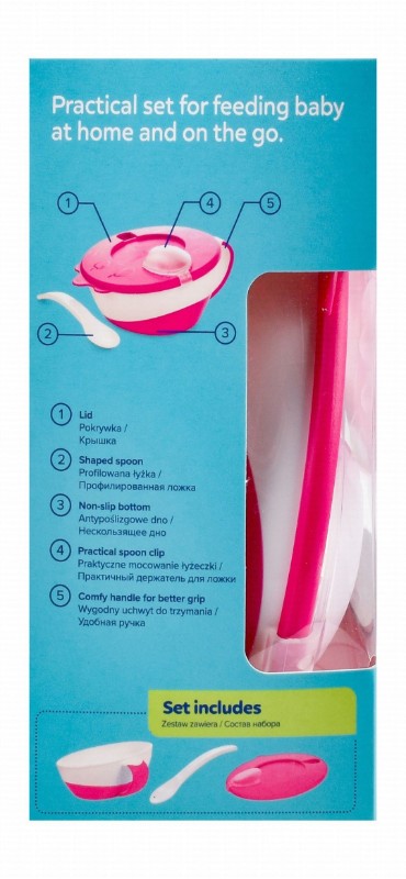 Canpol Babies Little Cow Collection Pink 350ml Bowl with Handle & Spoon (9+ Months) - BPA free