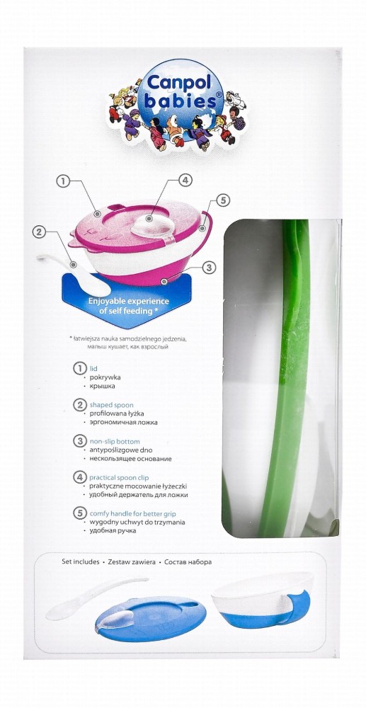 Canpol Babies Littlecow Collection Green 350ml Bowl with Handle & Spoon (9+ Months) - BPA free