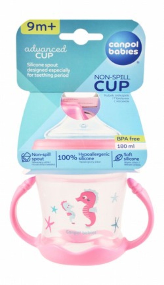 Canpol Babies Non-Spill Transparent & Pink 180ml Baby Cup Stage 2 (9+ Months) - BPA free