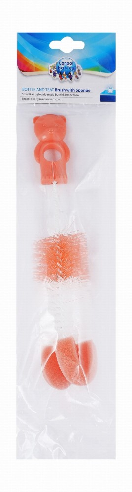 Canpol Babies White & Orange Bottle & Teat Brush with Sponge - BPA free
