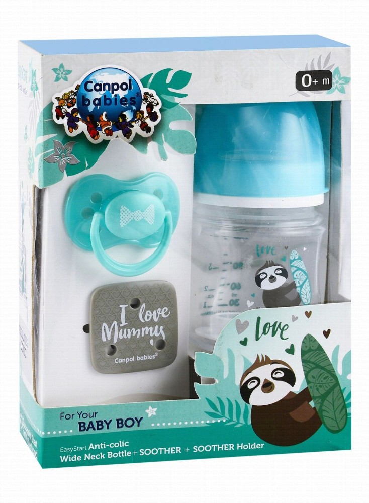 Canpol Babies Wide Neck Bottle (120ml) & Soother for Baby Boy (0+ Months)