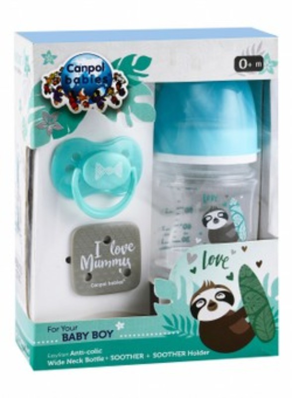 Canpol Babies Wide Neck Bottle (120ml) & Soother for Baby Boy (0+ Months)