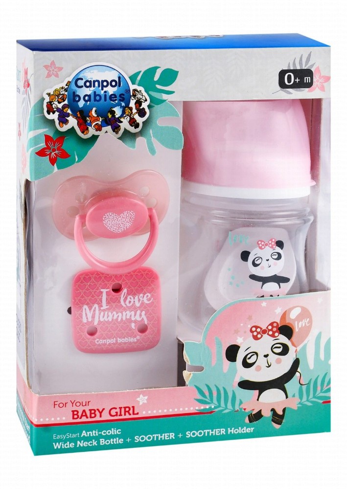 Canpol Easy Start Pink 120ml Anti-Colic Bottle with Soother & Soother Holder (0+ Months)