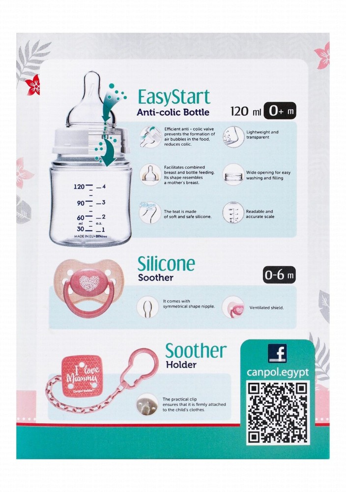 Canpol Easy Start Pink 120ml Anti-Colic Bottle with Soother & Soother Holder (0+ Months)