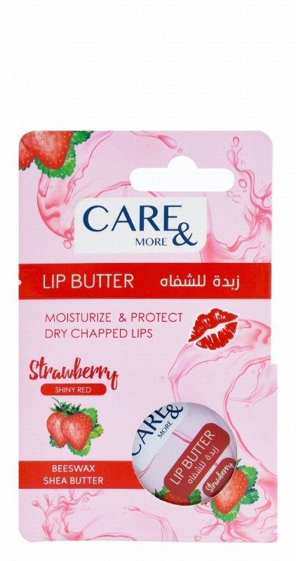 Care & More Moisturizing & Hydrating Lip Butter Strawberry Flavor with Beeswax & Shea Butter for Dry & Chapped Lips