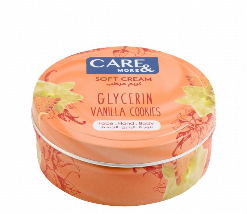 Care & More Soft Face, Hand & Body Cream Vanilla Scent with Glycerin for All Skin Types