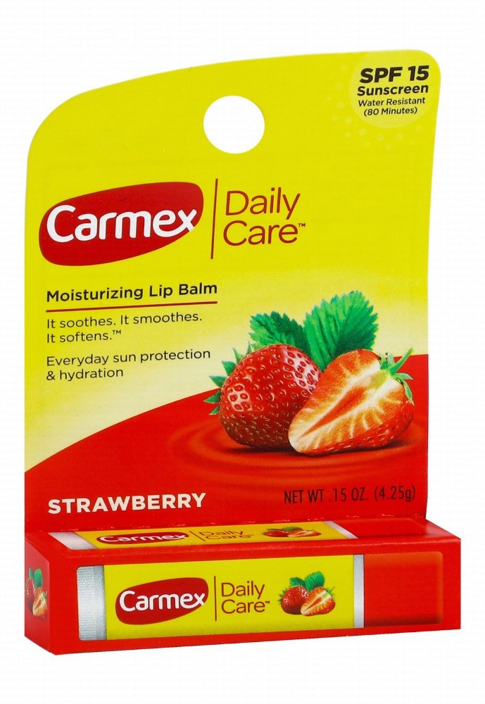 Carmex Water-Resistant Moisturizing, Soothing & Smoothing Lip Balm Strawberry Flavor SPF15