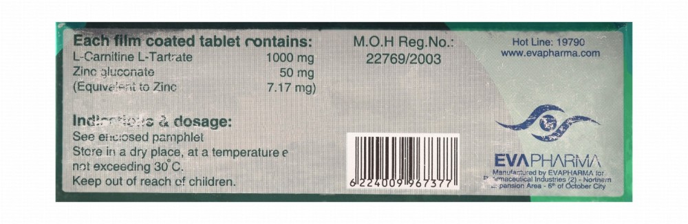 Carnivita Forte 1000mg L-Carnitine L-Tartrate Supplement with Zinc Gluconate