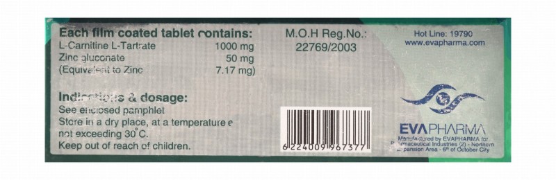 Carnivita Forte 1000mg L-Carnitine L-Tartrate Supplement with Zinc Gluconate