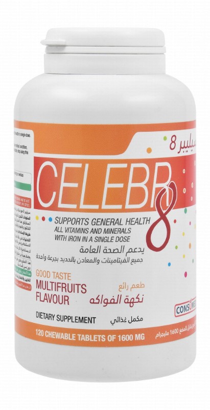 Celebr8 Multivitamin & Mineral General Health Support Supplement Multifruits Flavor with Iron - preservatives free, sugar free, gluten free