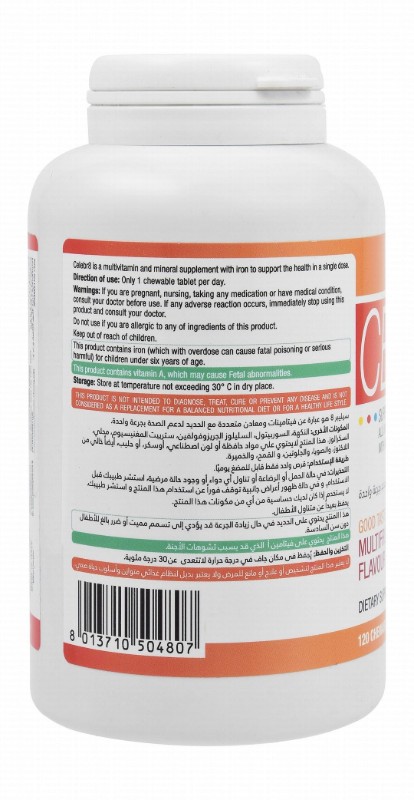 Celebr8 Multivitamin & Mineral General Health Support Supplement Multifruits Flavor with Iron - preservatives free, sugar free, gluten free