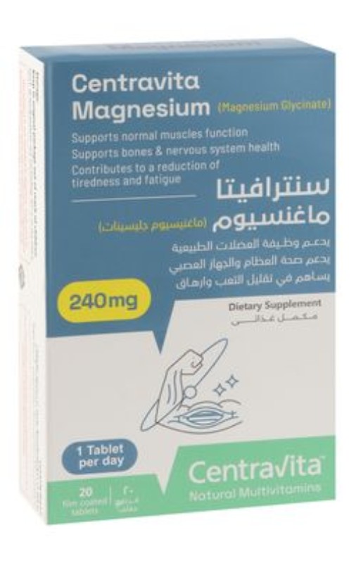 Centravita 240mg Magnesium Glycinate Normal Muscles Function, Bones & Nervous Systems Health Support Supplement