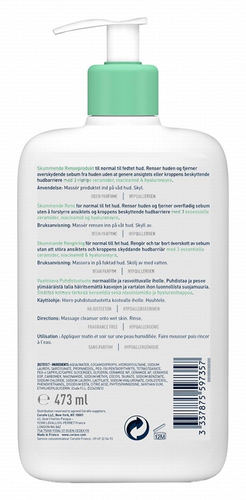 CeraVe Hypoallergenic Foaming Face & Body Cleanser with Ceramide, Niacinamide & Hyaluronic Acid for Normal & Oily Skin - fragrance free